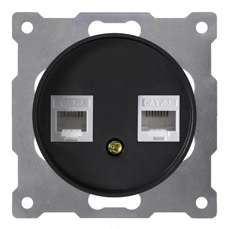 Розетка компьютерная + телефонная 2-м СП Florence RJ45 + RJ11 кат.5E механизм черн. (1E20801303) OneKeyElectro 2172817