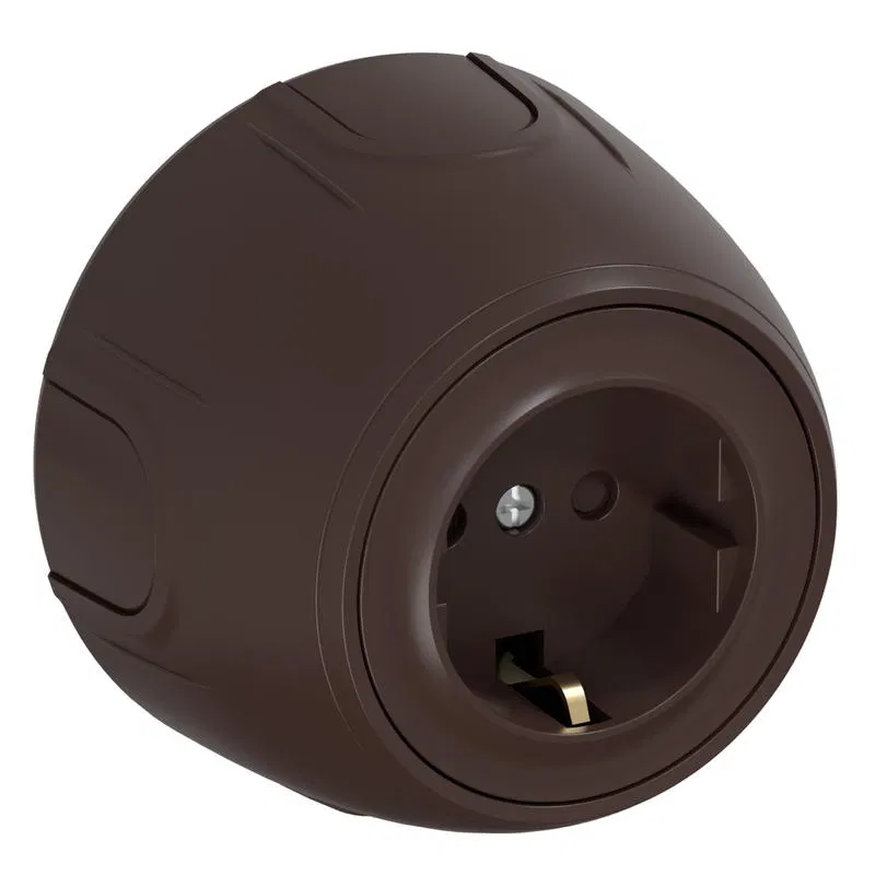 Розетка Rotondo с заземл. защ. шторки винтов. контакты корич. OneKeyElectro 7700878