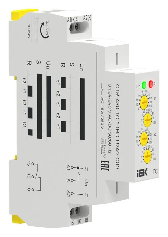 Реле циклическое TC 1 контакт 24-240В AC/DC IEK CTR-430-TC-1-1HD-U240-C00 ONI