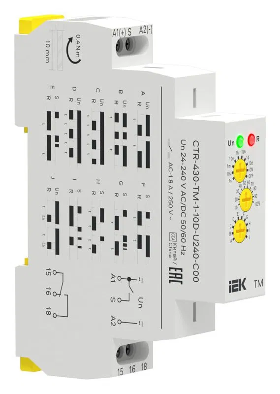Реле времени многофункц. TM 1 контакт 24-240В AC/DC IEK CTR-430-TM-1-10D-U240-C00 ONI