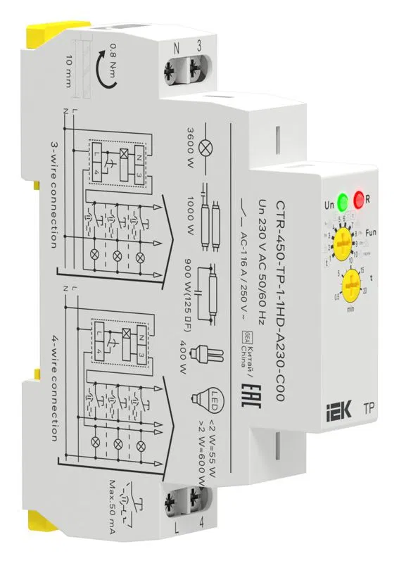 Реле импульсное TP 1 контакт 230В AC с задержкой выключения IEK CTR-450-TP-1-1HD-A230-C00 ONI