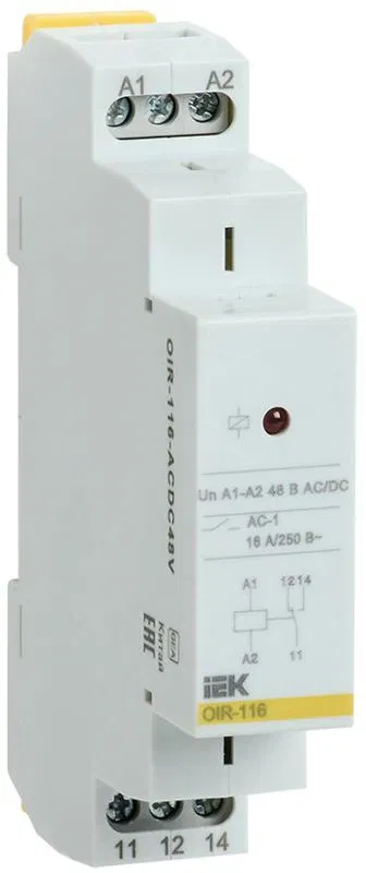 Реле промежуточное OIR 1 конт. (16А) 48В AC/DC IEK OIR-116-ACDC48V ONI