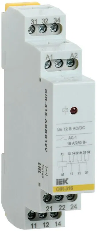 Реле промежуточное OIR 3 конт. (16А) 12В AC/DC IEK OIR-316-ACDC12V ONI