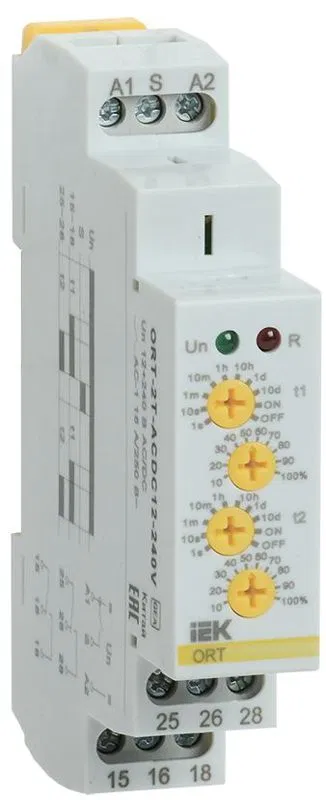 Реле времени ORT 2 контакта 12-240В AC/DC 2 уставки IEK ORT-2T-ACDC12-240V ONI