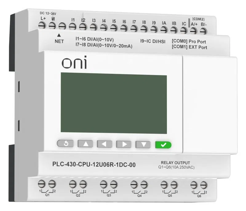 Модуль ЦПУ ПЛК 430 4 DI 6 UI (0-10В/DI) 2 UI (0-10В/0-20мА/DI) 6 RO 24В DC с Ethernet портом с экраном ONI PLC-430-CPU-12U06R-1DC-00