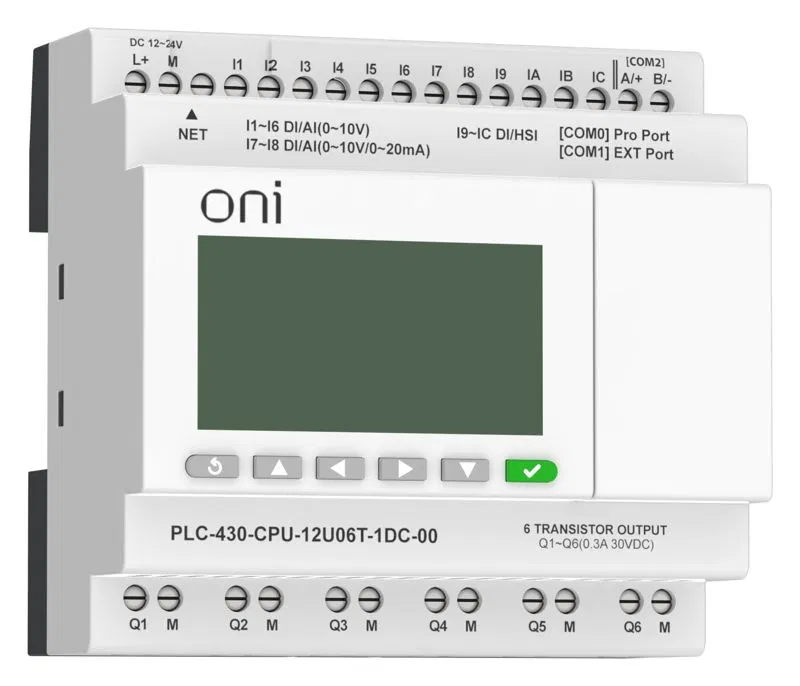 Модуль ЦПУ ПЛК 430 4 DI 6 UI (0-10В/DI) 2 UI (0-10В/0-20мА/DI) 6 TO 24В DC с Ethernet портом с экраном ONI PLC-430-CPU-12U06T-1DC-00
