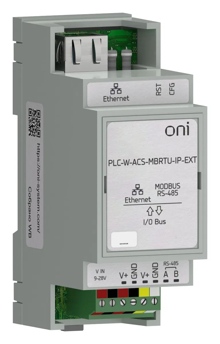 ПЛК W. Преобразователь интерфейсов Modbus RTU в Ethernet подключение модулей ONI PLC-W-ACS-MBRTU-IP-EXT