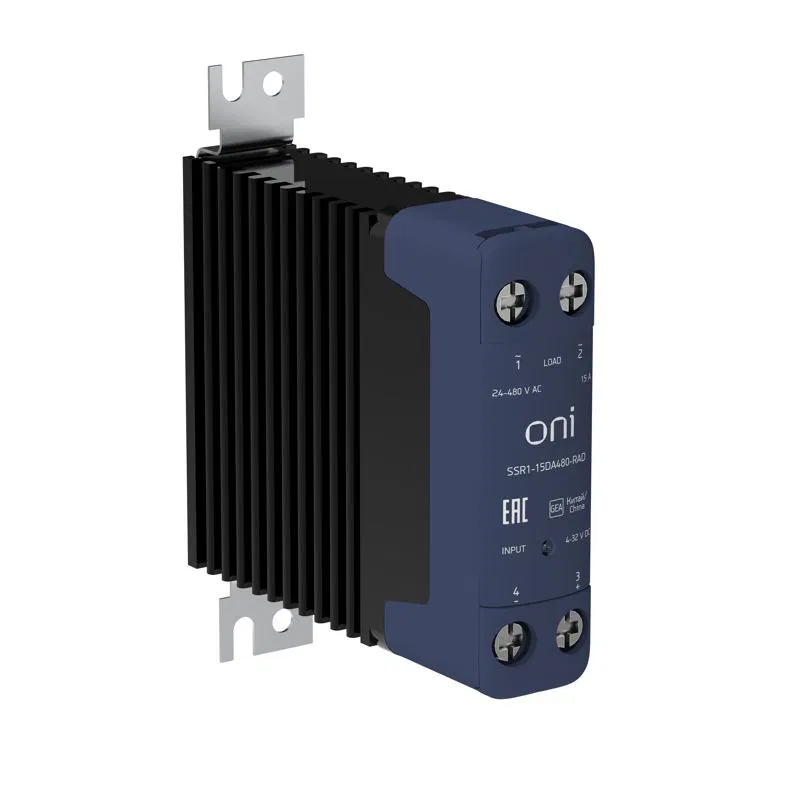 Реле твердотельное SSR1 15А 4-32В DC 24-480В AC с радиатором ONI SSR1-15DA480-RAD