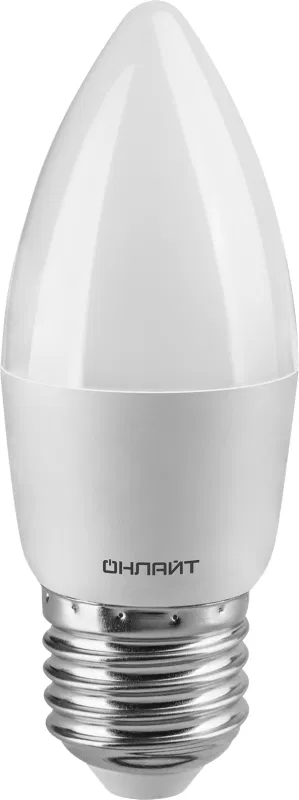 Лампа светодиодная 71 634 OLL-C37-8-230-2.7K-E27-FR 8Вт свеча 2700К тепл. бел. E27 800лм 176-264В ОНЛАЙТ 71634