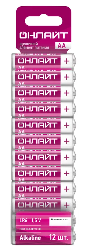 Элемент питания алкалиновый 90 636 OBT-ALK-LR6-BP12 (блист.12шт) ОНЛАЙТ 90636