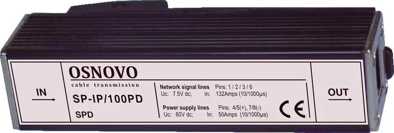 Устройство грозозащиты SP-IP/100PD для локал. вычислит. сети (скорость до 100Мбит/с) с защит. линий PoE OSNOVO 11336