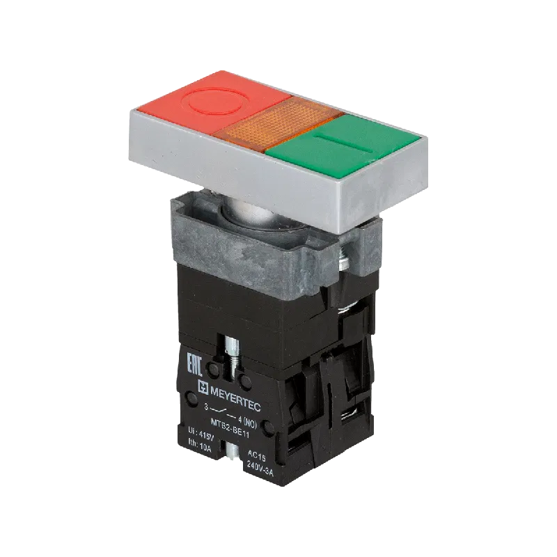 Кнопка двойная с LED подсветкой 24В AC/DC красн./зел. 1NO+1NC плоский толкатель метал. MTB2-BW8361 ОВЕН 54255