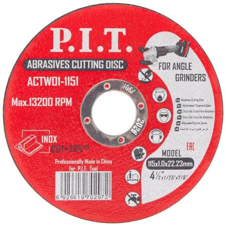 Диск отрезной по металлу 115х22.2х1.0мм (уп.10шт) P.I.T ACTW01-1151 P.I.T.