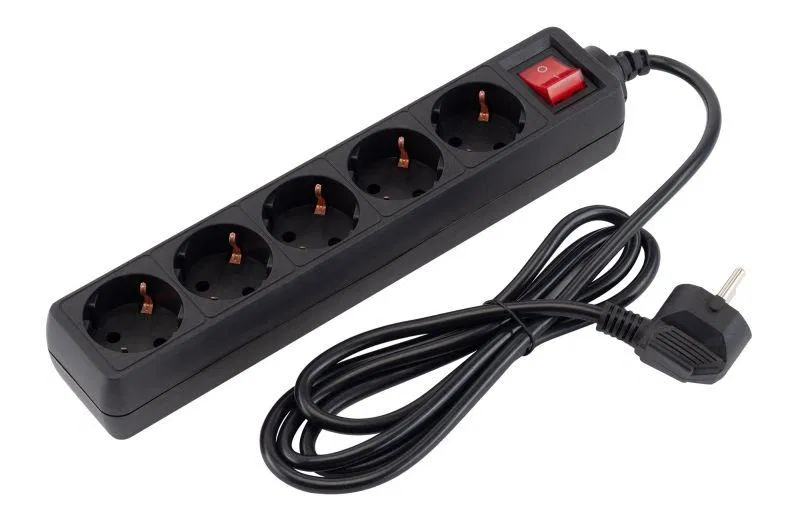 Удлинитель с сетевым фильтром 5х1.8м Pet AP01006-1.8-B черн. (пакет ПЭ) PC PET 619893