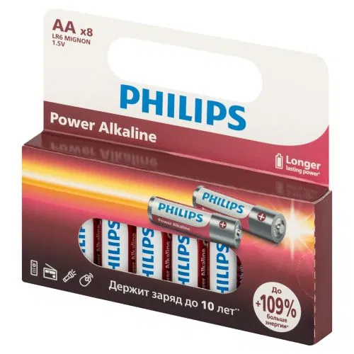Элемент питания алкалиновый AA/LR6 1.5В Power (блист. 8шт) Philips Б0064634 PHILIPS Элементы питания