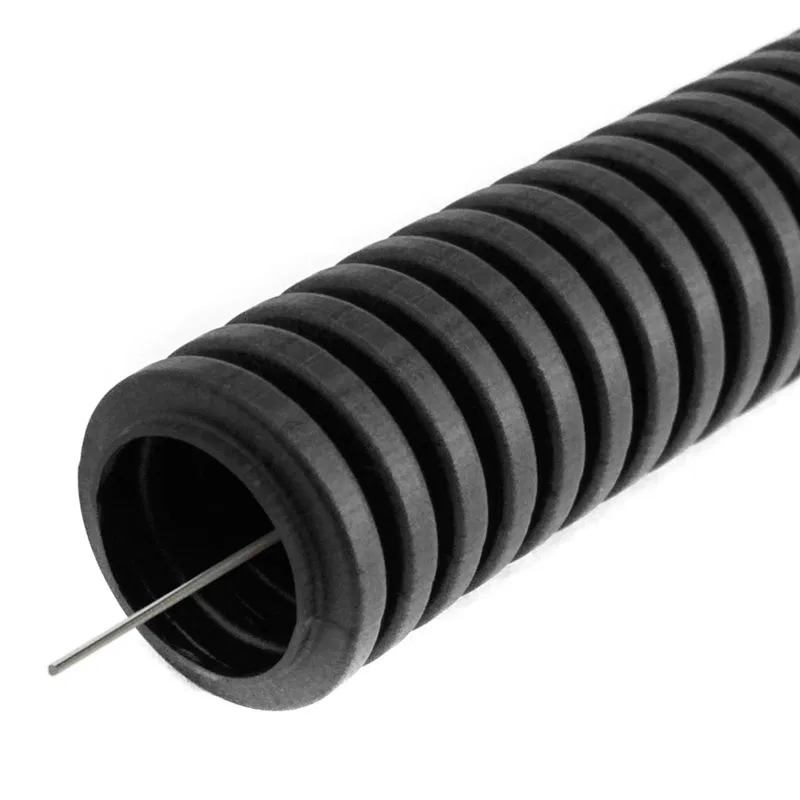 Труба гофрированная ПВХ легкая d20мм с протяжкой 350 Н черн. (уп.25м) Промрукав PR01.0146