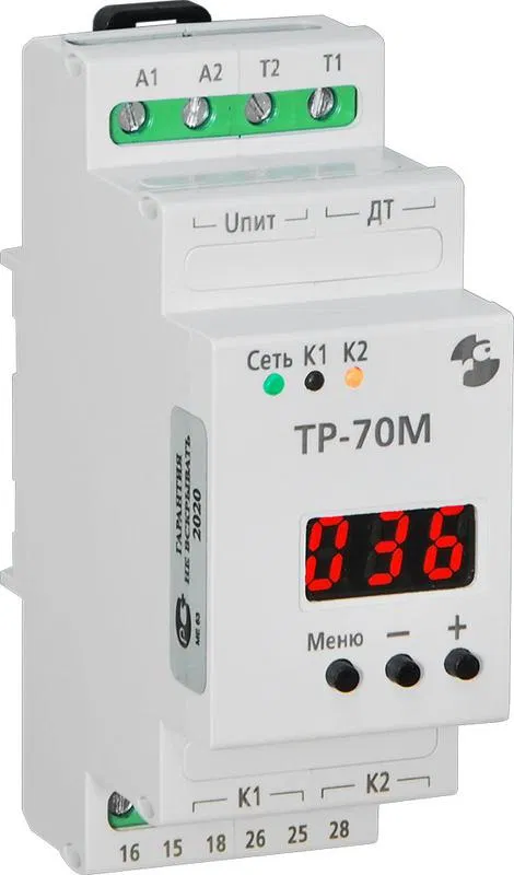 Реле температурное ТР-70М без датчика -40...+125град.C 80...240В 50Гц/80...300В пост. двухканальное индикация знач. темп. режим НАГРЕВ ОХЛАЖДЕНИЕ ТЕРМОСТАТ макс. коммутируемый ток 8А 1п УХЛ4 Реле и Автоматика A8223-34129689