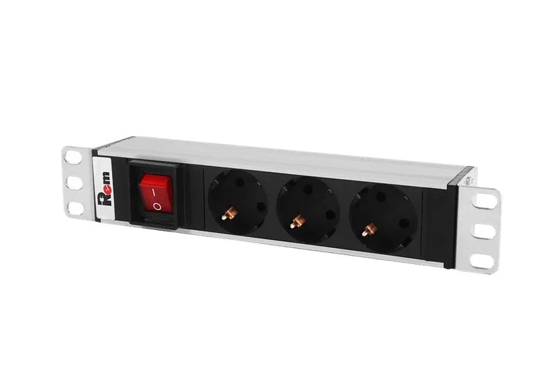 Блок розеток Rem-10 без шнура с выкл. 3 Sсhuko вход IEC 60320 C14 10А алюм. 10дюйм R-10-3S-V-220-Z Rem 1462216