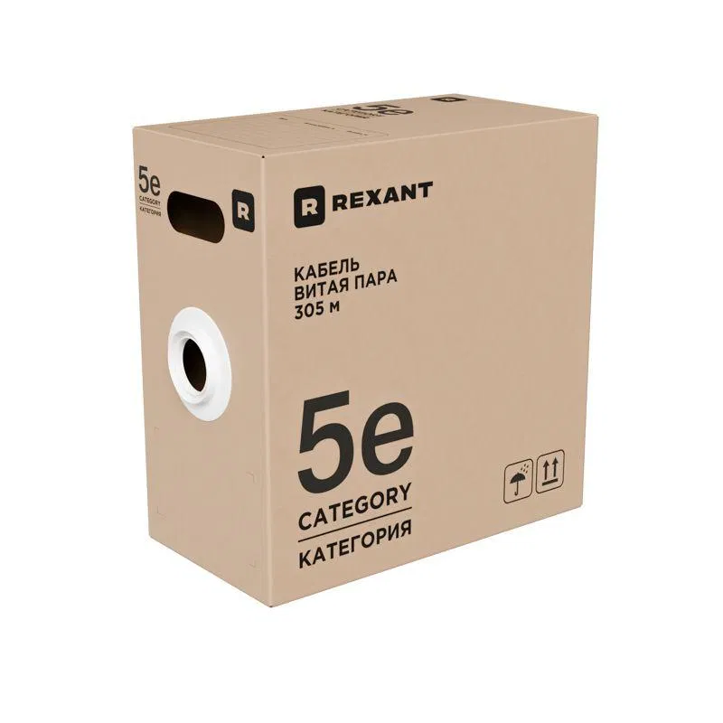 Кабель витая пара F/UTP кат.5E 4х2х0.52 24AWG PE OUTDOOR SOLID черн. РФ (305м) Rexant 02-0027-R