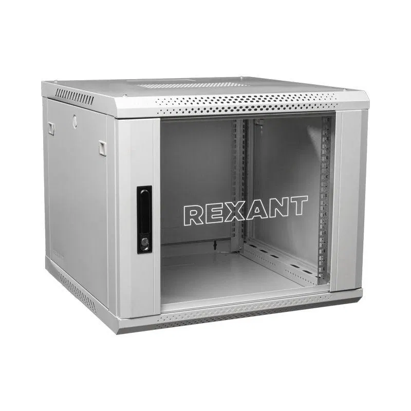 Шкаф телекоммуникационный настенный 19дюйм 12U 600х600х635 дверь стекло стенка задняя боковые съемные стенки разборный сер. RAL7035 Rexant 04-1266-111