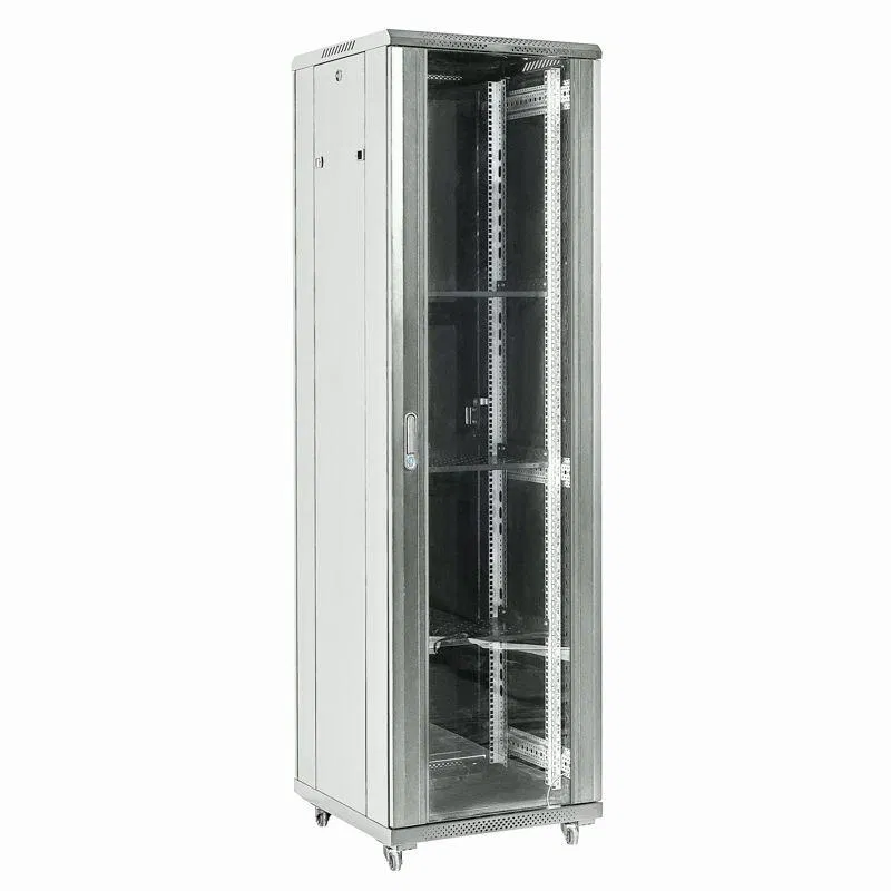 Шкаф телекоммуникационный напольный 19дюйм 18U 600х600х987 передняя дверь стекло дверь задняя металл разборный сер. RAL7035 Rexant 04-1866-211