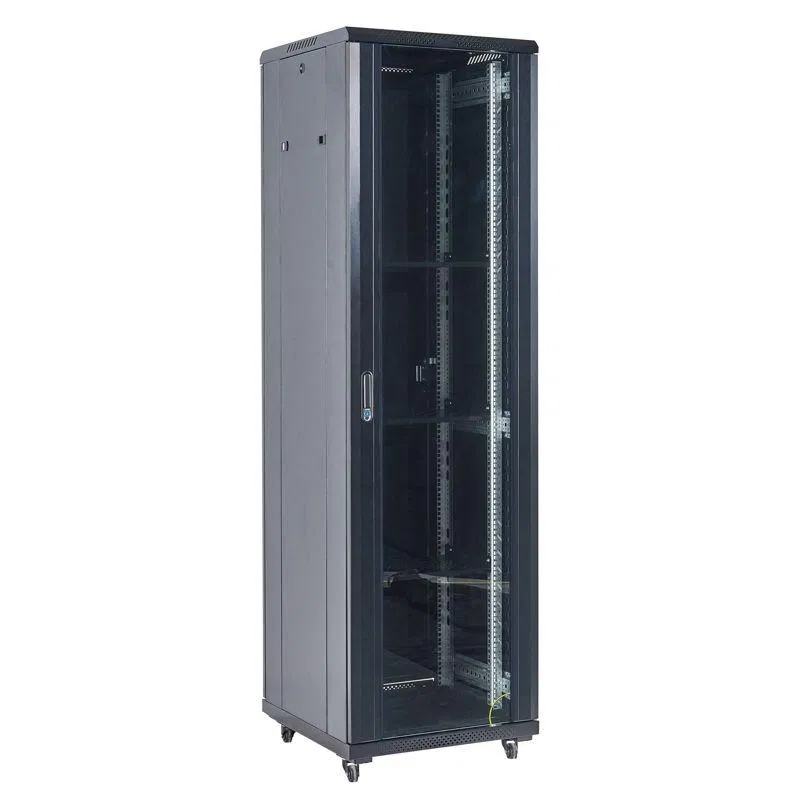 Шкаф телекоммуникационный напольный 19дюйм 27U 600х600х1387 передняя дверь стекло дверь задняя металл разборный черн. RAL9005 Rexant 04-2766-212