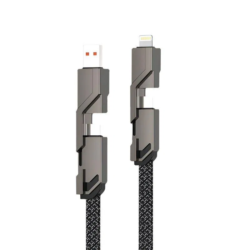 Кабель 4в1 USB-А - Type-C Lightning - Type-C 60Вт 1м черн. оплетка Rexant 18-1128