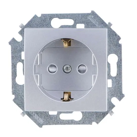 Розетка 1-м СП Simon 15 16А IP20 250В с заземл. винтов. клеммы механизм алюм. Simon 1591432-033
