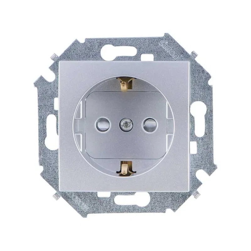 Розетка Simon 15 16А 250В 2P+E с заземл. Schuko защ. шторки винтов. клеммы механизм алюм. Simon 1591443-033