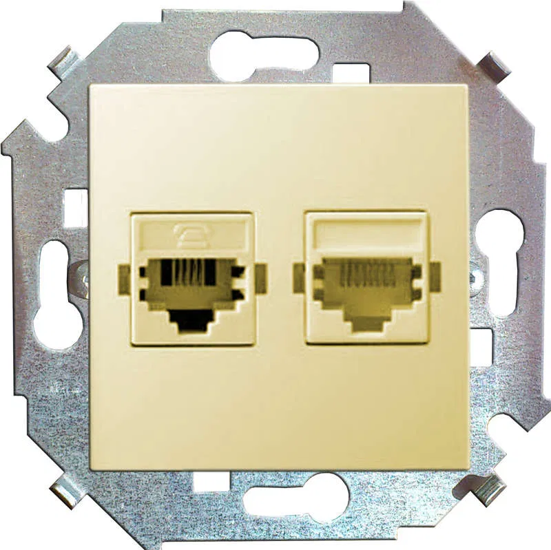 Розетка компьютерная + телефонная 2-м СП Simon 15 RJ45 + RJ11 кат.5E Systimax механизм сл. кость Simon 1591590-031