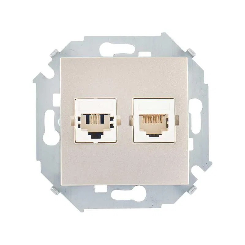 Розетка компьютерная + телефонная 2-м СП Simon 15 RJ45 + RJ11 кат.5E Systimax механизм шампань Simon 1591590-034
