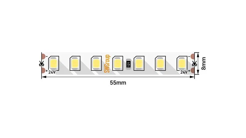 Лента светодиодная ПРО 2835 126 LED/м 13 Вт/м 24В IP20 холод. бел. (уп.5м) SWG PRO 00-00005852