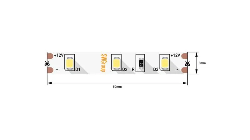 Лента светодиодная стандарт 2835 60LED/м 4.8Вт/м холод. бел. 12В IP20 со скотчем 3М (уп.5м) SWG Standard 00-00007261