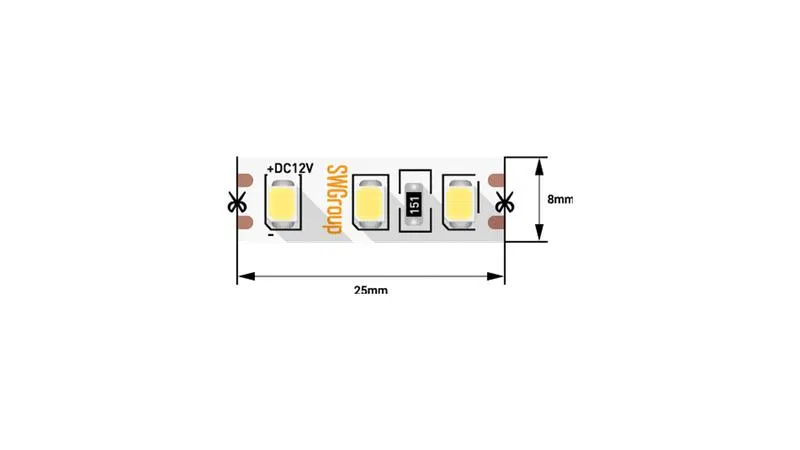 Лента светодиодная стандарт 2835 120 LED/м 9.6Вт/м тепл. бел. 12В IP20 (уп.5м) SWG Standard 00-00007262