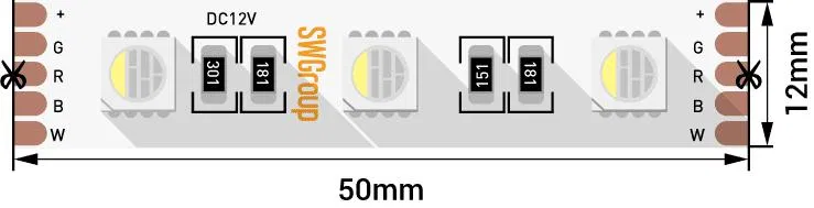 Лента светодиодная стандарт 5050 60LED/м 19.2Вт/м RGB + тепл. бел. 12В IP20 (уп.5м) SWG Standard 00-00010116