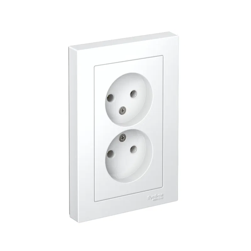 Розетка 2-м СП AtlasDesign 16А IP20 без заземл. в сборе бел. SE ATN000120 Systeme Electric