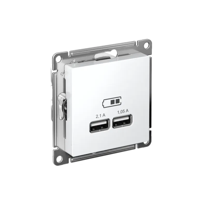 Розетка USB AtlasDesign тип A+A 5В 1х2.1А 2х1.05А механизм бел. SE ATN000133 Systeme Electric