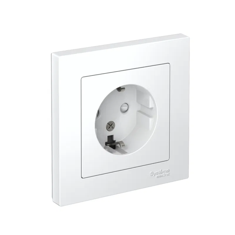 Розетка 1-м СП AtlasDesign 16А IP20 с заземл. защ. шторки в сборе бел. SE ATN000144 Systeme Electric