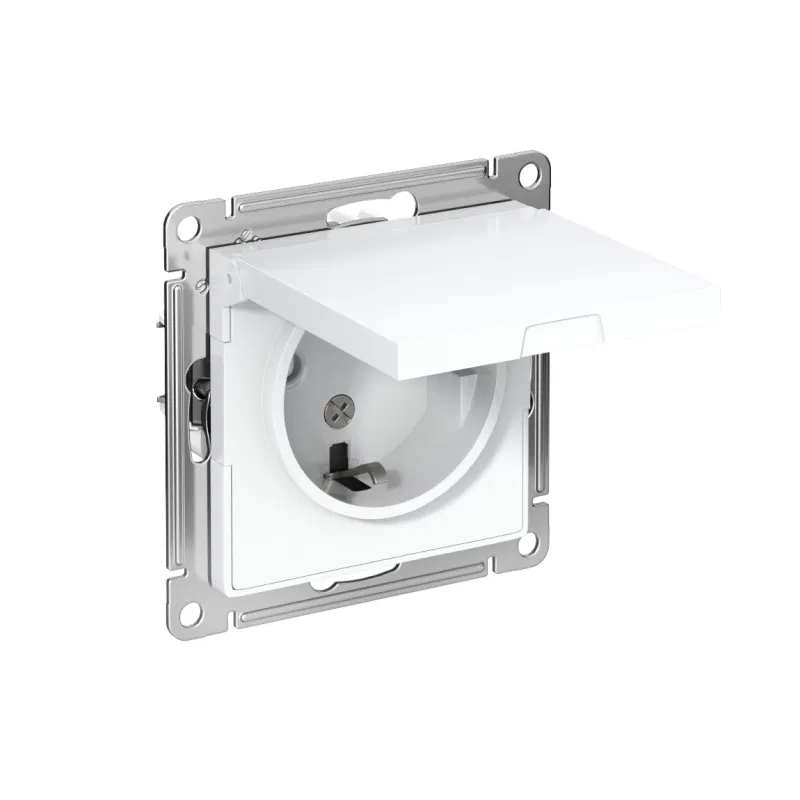 Розетка 1-м СП AtlasDesign 16А IP20 с заземл. защ. шторки с крышкой механизм бел. SE ATN000146 Systeme Electric