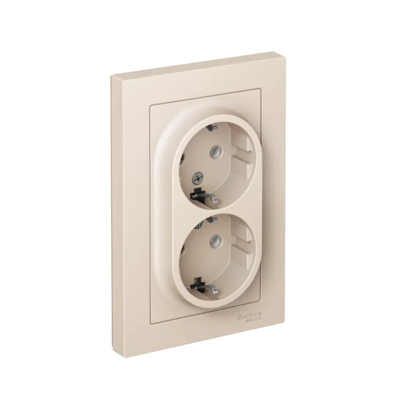 Розетка 2-м СП AtlasDesign 16А IP20 с заземл. в сборе беж. SE ATN000224 Systeme Electric