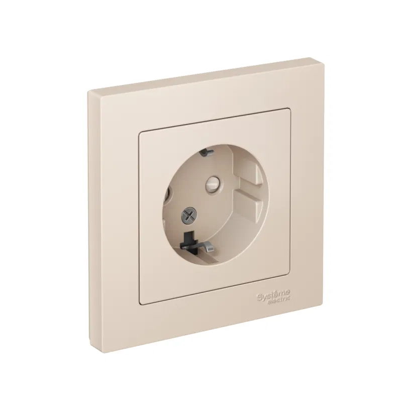 Розетка 1-м СП AtlasDesign 16А IP20 с заземл. защ. шторки в сборе беж. SE ATN000244 Systeme Electric