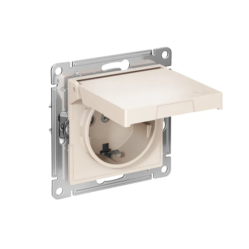 Розетка AtlasDesign 16А IP20 с заземл. защ. шторки с крышкой быстрозажим. клем. механизм беж. SE ATN000246S Systeme Electric