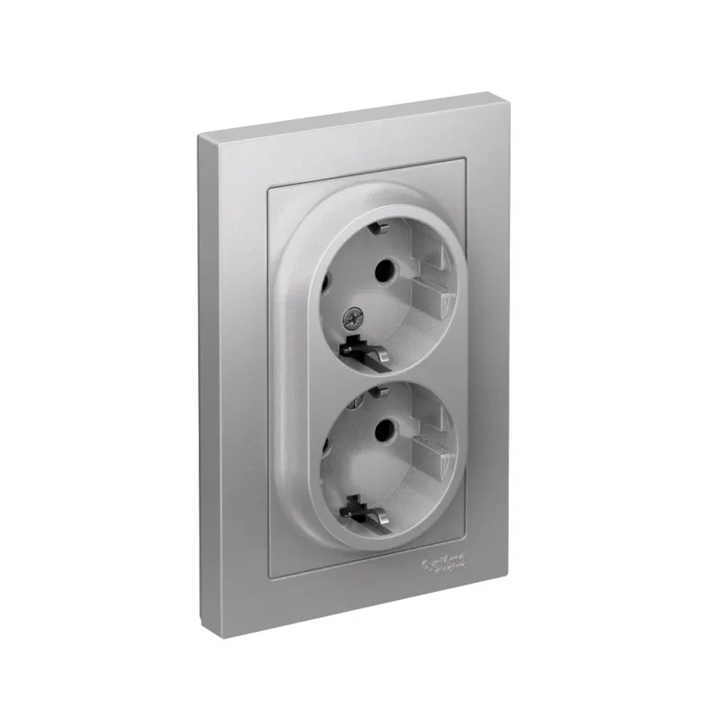 Розетка 2-м СП AtlasDesign 16А IP20 с заземл. защ. шторки в сборе алюм. SE ATN000326 Systeme Electric