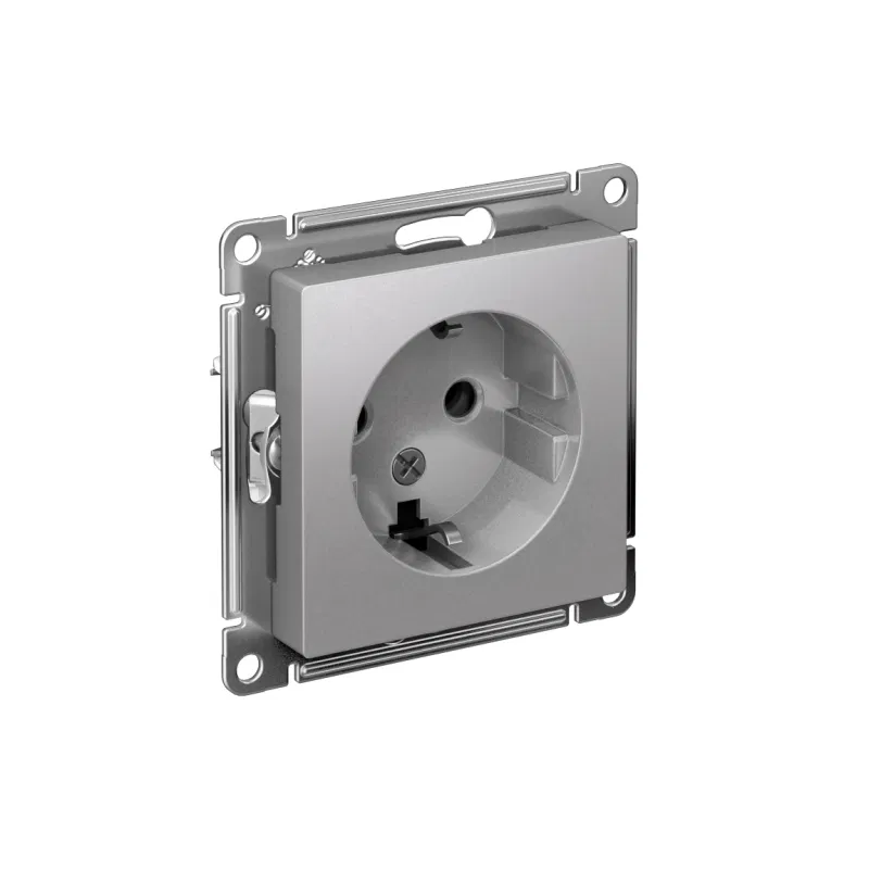 Розетка 1-м СП AtlasDesign 16А IP20 с заземл. механизм алюм. SE ATN000343 Systeme Electric