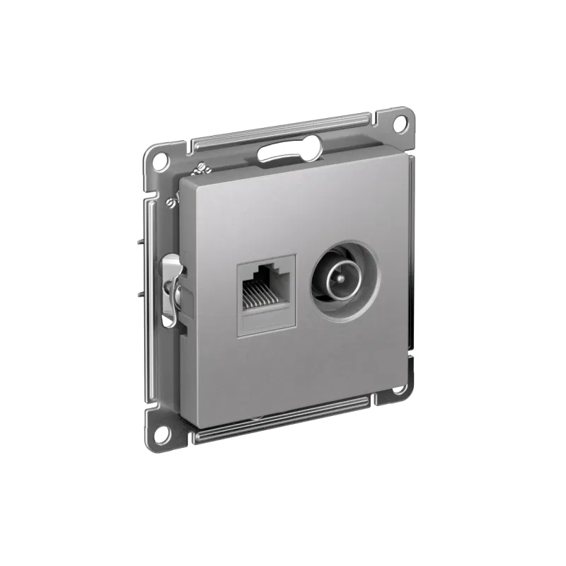 Розетка компьютерная + телевизионная 2-м СП AtlasDesign RJ45 кат.5E + TV механизм алюм. SE ATN000389 Systeme Electric
