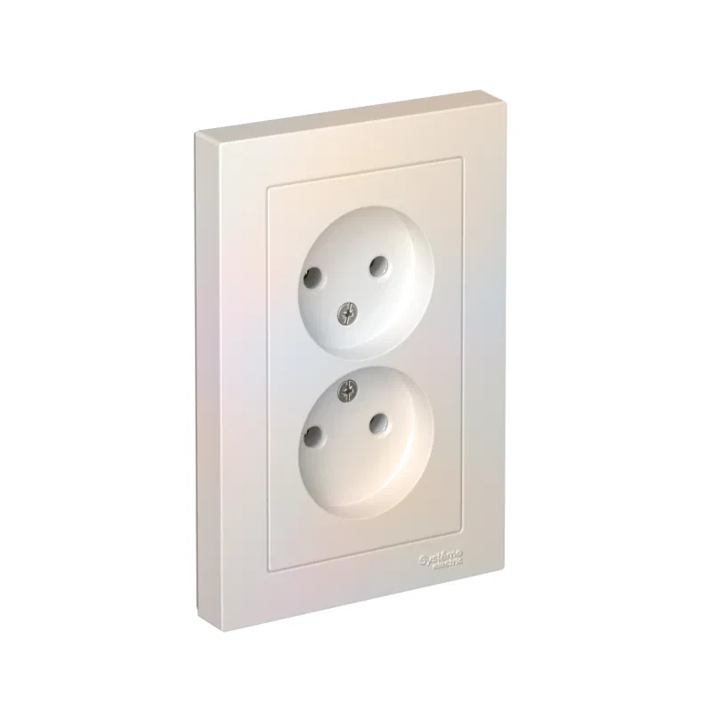 Розетка 2-м СП AtlasDesign 16А IP20 без заземл. в сборе жемчуж. SE ATN000420 Systeme Electric