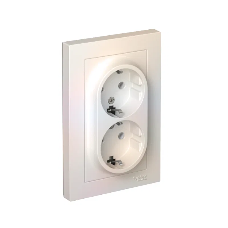 Розетка 2-м СП AtlasDesign 16А IP20 с заземл. в сборе жемчуж. SE ATN000424 Systeme Electric