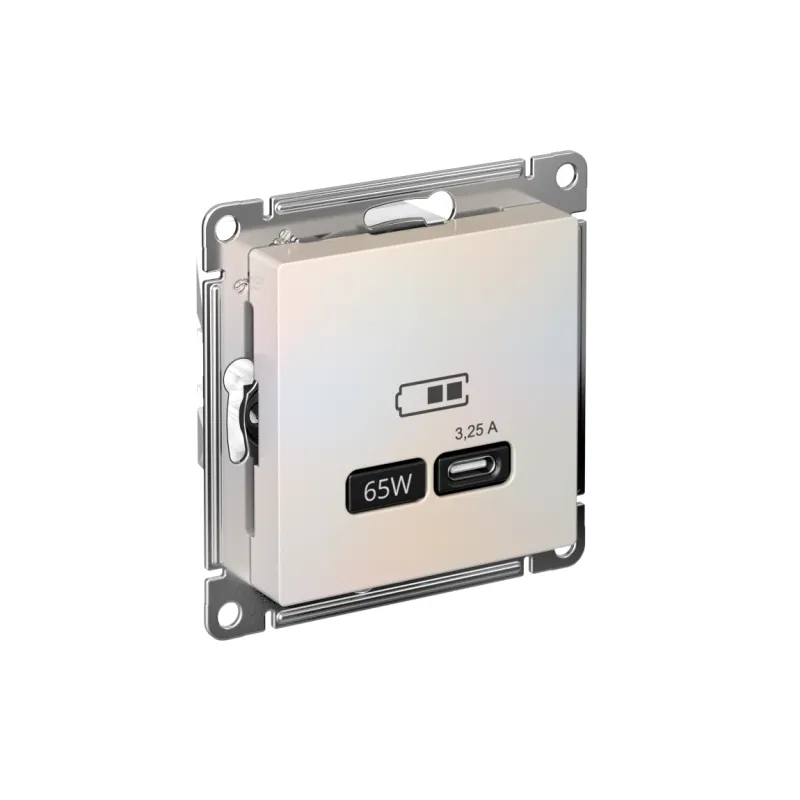 Розетка USB AtlasDesign тип C 65Вт QC PD высокоскор. ЗУ механизм жемчуж. SE ATN000427 Systeme Electric