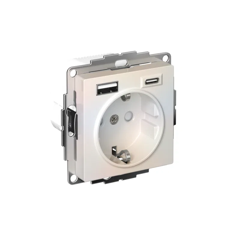 Розетка AtlasDesign 16А с 2-мя заряд. устройствами USB тип A+C 5В/2.4А 2х5В/1.2А механизм жемчуж. SE ATN000432 Systeme Electric