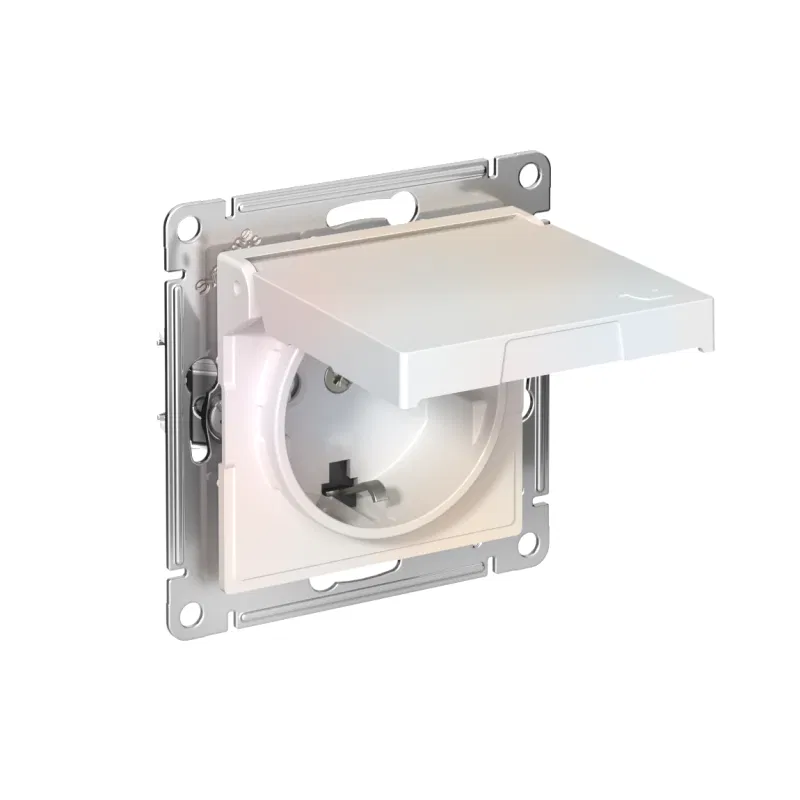 Розетка AtlasDesign 16А IP20 с заземл. защ. шторки с крышкой быстрозажим. клем. механизм жемчуж. SE ATN000446S Systeme Electric